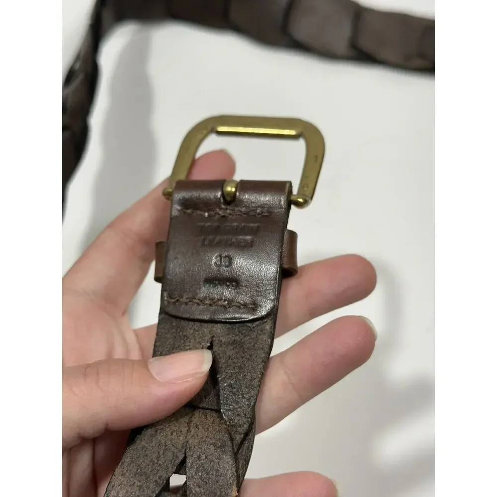 Braided Leather‎ Sz 38 Brown Top Grain Leather Solid Brass Buckle Mexico Luxury